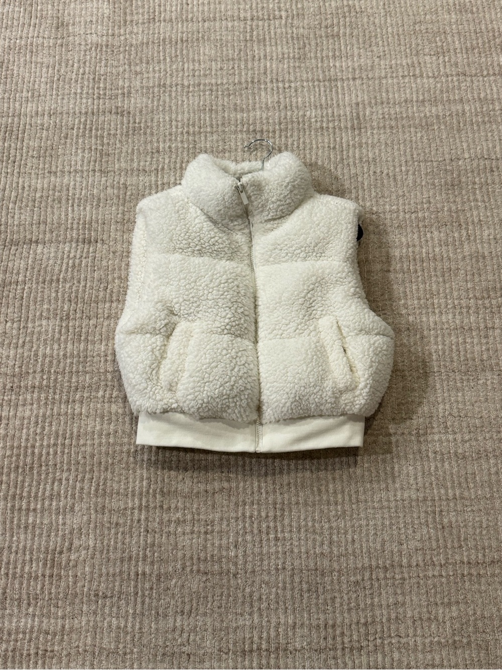 Kids Cream Sherpa Puffer Vest with Zip Front